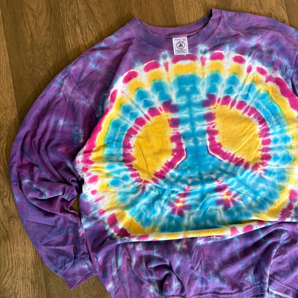Vintage 1990's Delta Tag Long Sleeve Peace Sign Tie Dye Graphic T Shirt